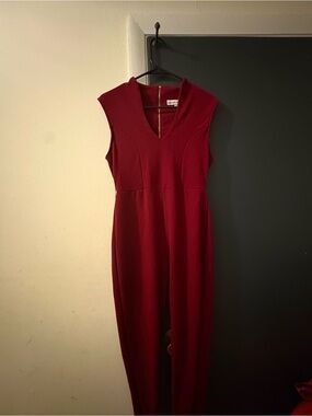 Sleeveless V-neck Jumpsuit in Deep Wine Red